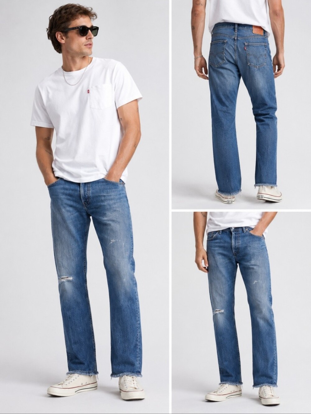 Levi’s ~ 505 Raw Hem Distressed Straight Leg Jeans 34x32 Medium Wash